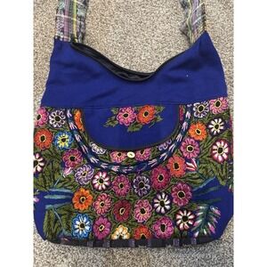 Guatemalan Multicolor Flowers‎ Boho Hippie Shoulder Bag  Crossbody Purse Blue